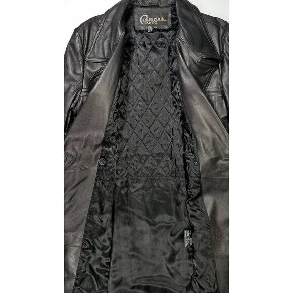 Colebrook & Co. Black Leather Lined Trench Coat Women's L Biker Goth Western - Picture 7 of 16